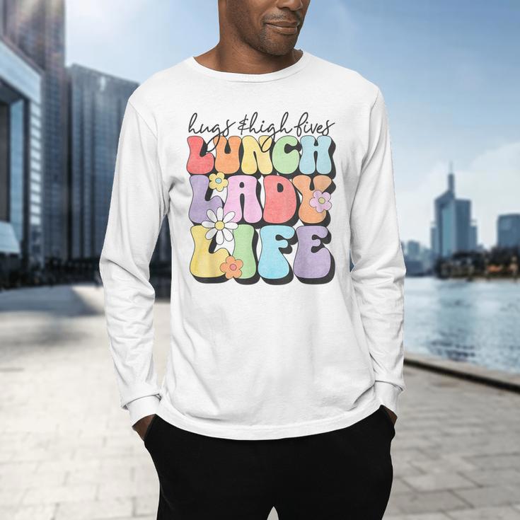 Soul Bleach Teacher Staff First Day Of School Last Hugs & High Fives Lunch Lady Vibes Blue Classic Fit Men's Long Sleeve T-Shirt, gift for family, gift for coworker