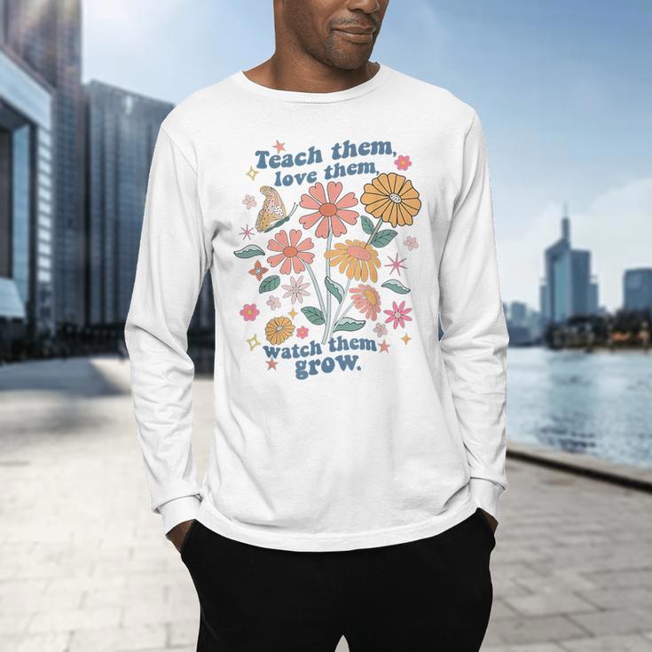 Teach Them Love Them Watch Them Grow Retro Teacher Floral Men's Long Sleeve T-Shirt, gift for family, gift for coworker Teach Them Love Them Watch Them Grow Retro Teacher Floral Men's Long Sleeve T-Shirt, gift for family, gift for coworker