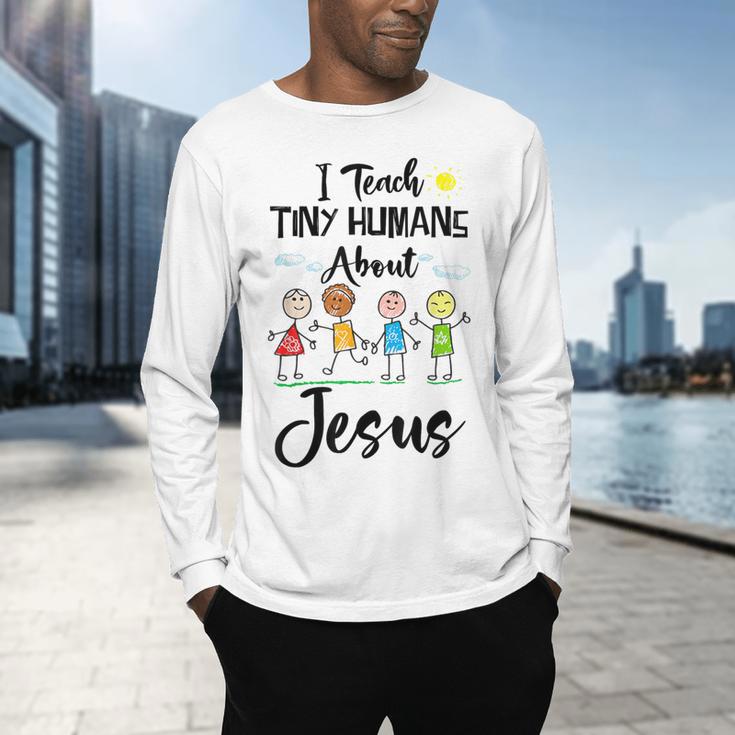 I Teach Tiny Humans About Jesus Sunday School Teacher Men's Long Sleeve T-Shirt, gift for family, gift for coworker I Teach Tiny Humans About Jesus Sunday School Teacher Men's Long Sleeve T-Shirt, gift for family, gift for coworker