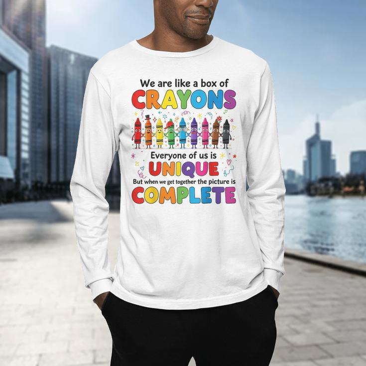 Teacher We Are Like a Box Of Crayons Back To School Men's Long Sleeve T-Shirt, gift for family, gift for coworker Teacher We Are Like a Box Of Crayons Back To School Men's Long Sleeve T-Shirt, gift for family, gift for coworker
