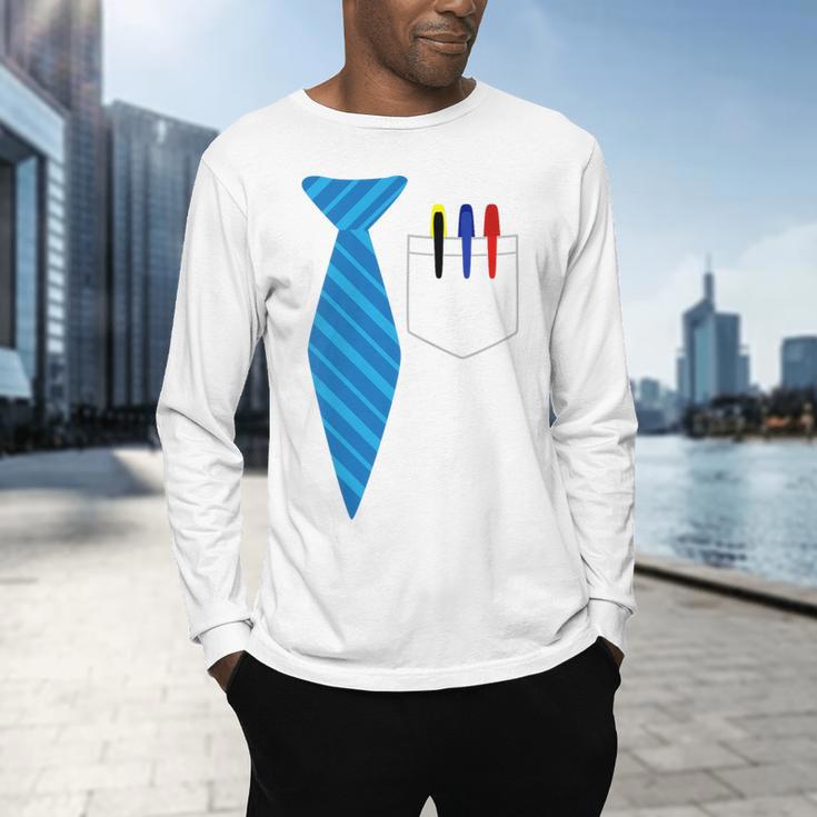 Teacher Tie & Pocket Protector Costume School Men's Long Sleeve T-Shirt, gift for family, gift for coworker