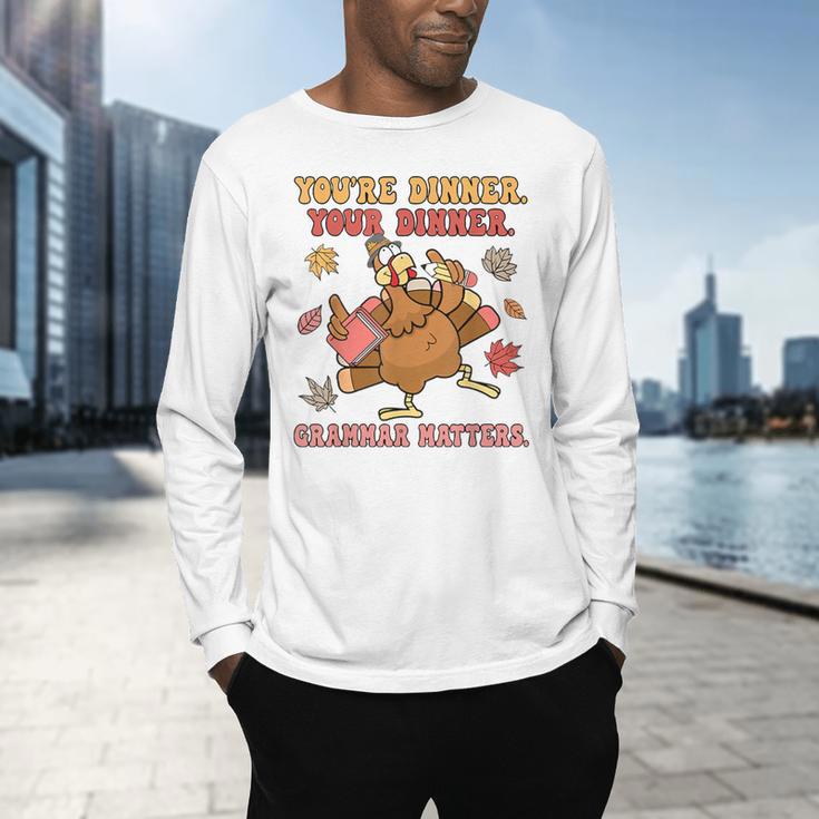 Thanksgiving Grammar Thankful English Teacher Fall Turkey Men's Long Sleeve T-Shirt, gift for family, gift for coworker Thanksgiving Grammar Thankful English Teacher Fall Turkey Men's Long Sleeve T-Shirt, gift for family, gift for coworker