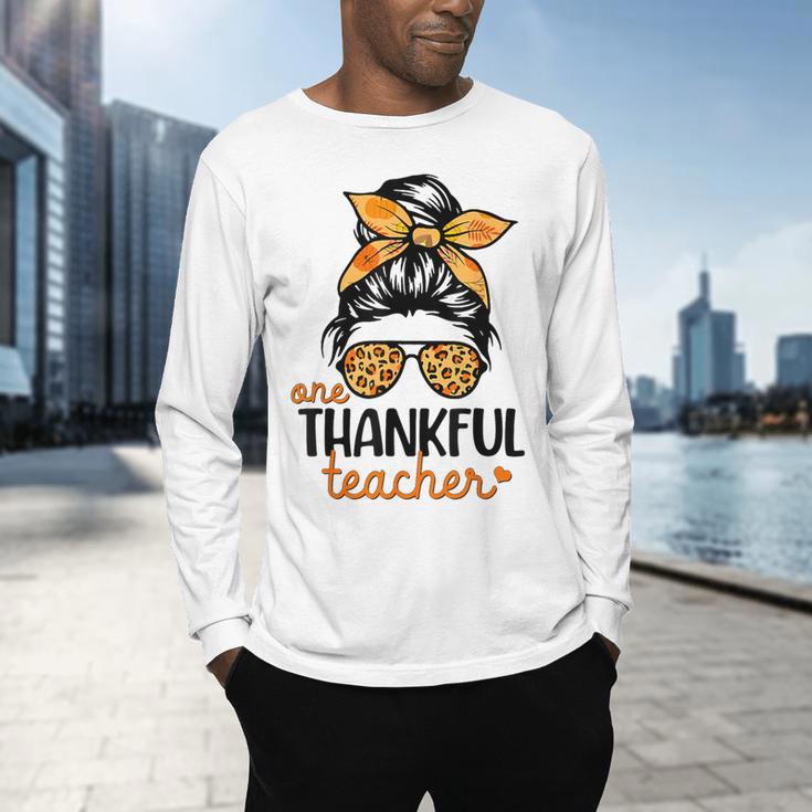 Thanksgiving Shirt Teacher Women Messy Bun Thankful Teacher Men's Long Sleeve T-Shirt, gift for family, gift for coworker Thanksgiving Shirt Teacher Women Messy Bun Thankful Teacher Men's Long Sleeve T-Shirt, gift for family, gift for coworker