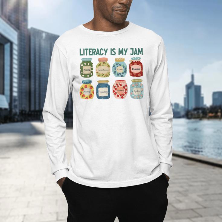 Women Literacy Is My Jam Literacy Teacher Reading Teacher Men's Long Sleeve T-Shirt, gift for family, gift for coworker Women Literacy Is My Jam Literacy Teacher Reading Teacher Men's Long Sleeve T-Shirt, gift for family, gift for coworker
