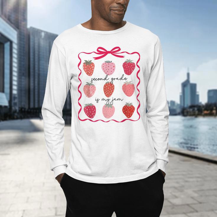 Women Second Grade Is My Jam Strawberry First Kids Teacher Men's Long Sleeve T-Shirt, gift for family, gift for coworker Women Second Grade Is My Jam Strawberry First Kids Teacher Men's Long Sleeve T-Shirt, gift for family, gift for coworker