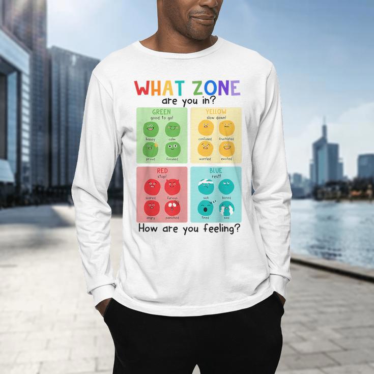 What Zone Are You In How Are You Feeling Teacher Men's Long Sleeve T-Shirt, gift for family, gift for coworker What Zone Are You In How Are You Feeling Teacher Men's Long Sleeve T-Shirt, gift for family, gift for coworker