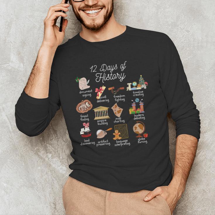 12 Day Of History Teacher Christmas Social Studies Student Men's Long Sleeve T-Shirt, novelty gifts, funny gifts