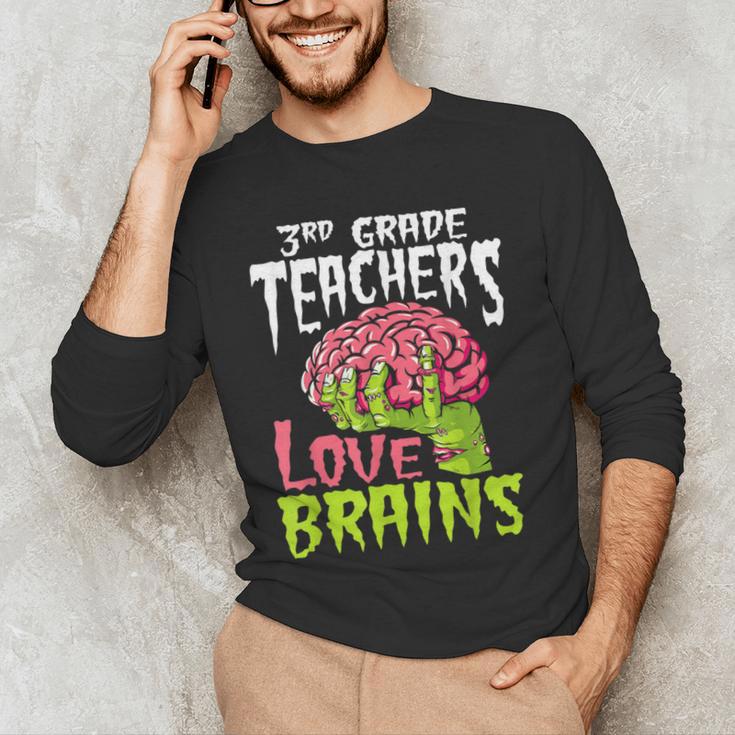 3rd Grade Teachers Love Brains Zombie Teacher Halloween Men's Long Sleeve T-Shirt, novelty gifts, funny gifts