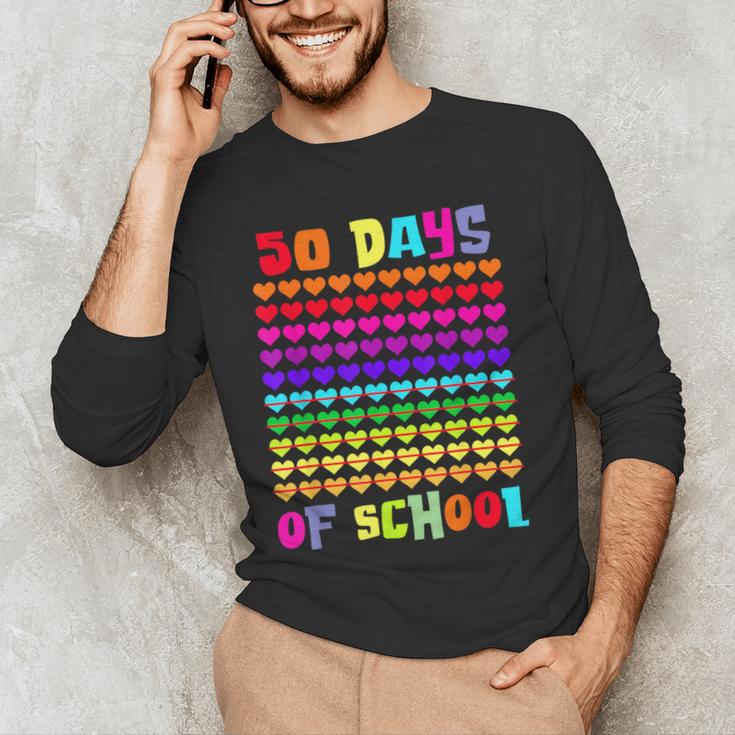 50 Days Of School Hearts Teacher Happy 50th Day Of School Men's Long Sleeve T-Shirt, novelty gifts, funny gifts 50 Days Of School Hearts Teacher Happy 50th Day Of School Men's Long Sleeve T-Shirt, novelty gifts, funny gifts