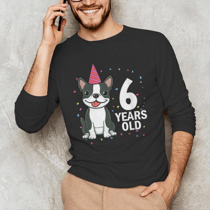 6 Years Old Birthday Boston Terrier Dog Lover 6th Party Kid Men's Long Sleeve T-Shirt, novelty gifts, funny gifts