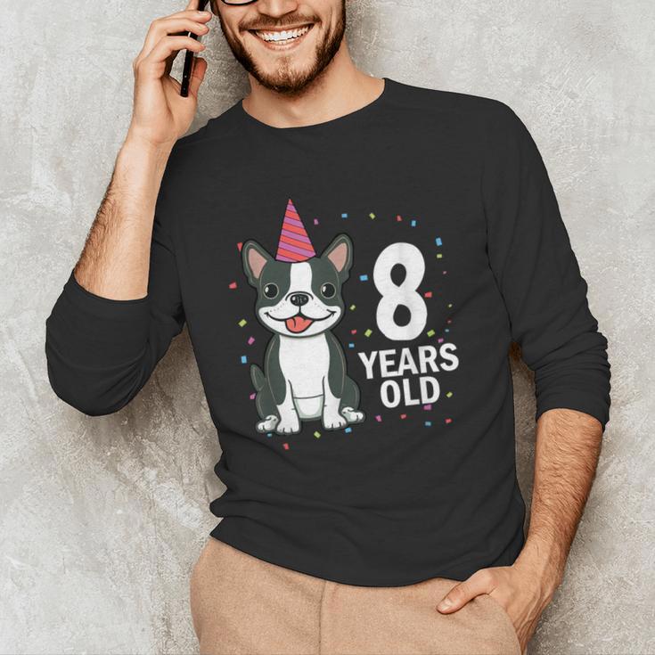 8 Years Old Birthday Boston Terrier Dog Lover 8th Party Kid Men's Long Sleeve T-Shirt, novelty gifts, funny gifts