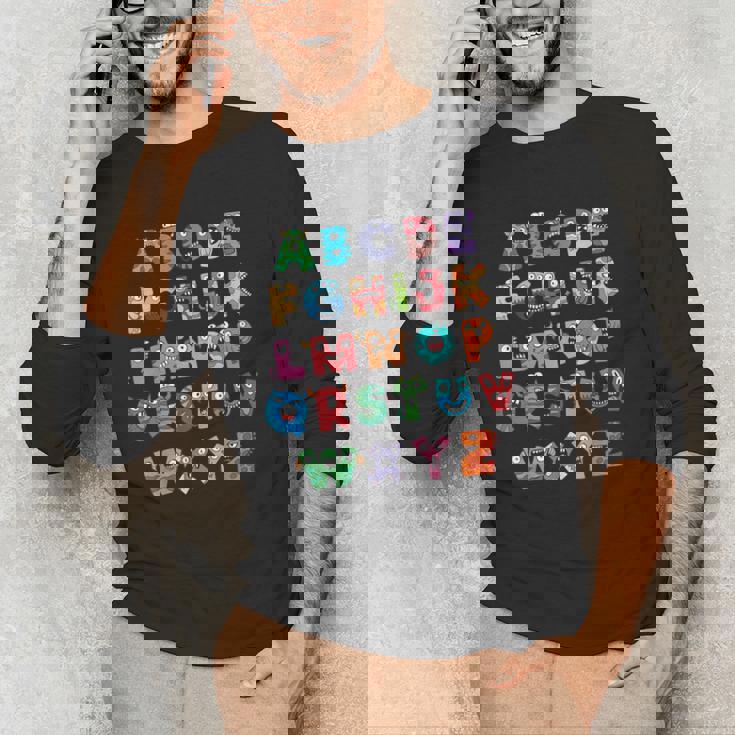 ABC Cute Monster Alphabet Halloween Teacher Costume Kids Men&#x27;s Long Sleeve T-Shirt, novelty gifts, funny gifts