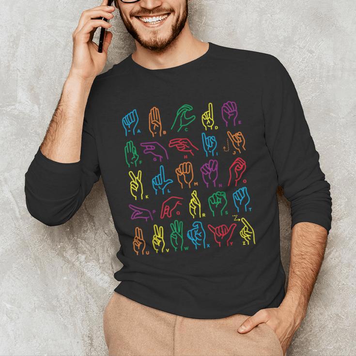 ABC Sign Language Chart Teacher Hand Letter Alphabet ASL Men's Long Sleeve T-Shirt, novelty gifts, funny gifts
