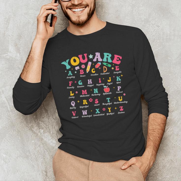 Alphabet Positive Affirmations Back To School Teacher Men's Long Sleeve T-Shirt, novelty gifts, funny gifts