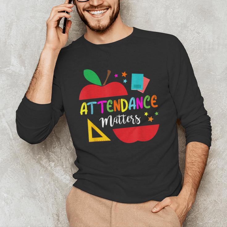 Attendance Matters Teacher Apple For Back To School Men's Long Sleeve T-Shirt, novelty gifts, funny gifts Attendance Matters Teacher Apple For Back To School Men's Long Sleeve T-Shirt, novelty gifts, funny gifts