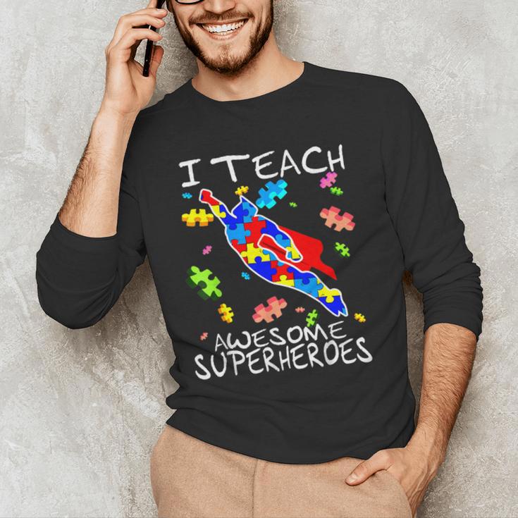Autism Awareness Teacher I Teach Awesome Superheroes Men's Long Sleeve T-Shirt, novelty gifts, funny gifts