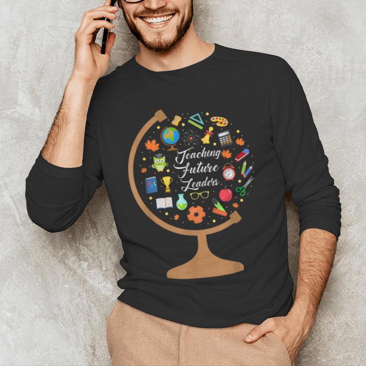Awesome Teachers T Shirt Teaching Future Leaders Globe For Men Women Men's Long Sleeve T-Shirt, novelty gifts, funny gifts