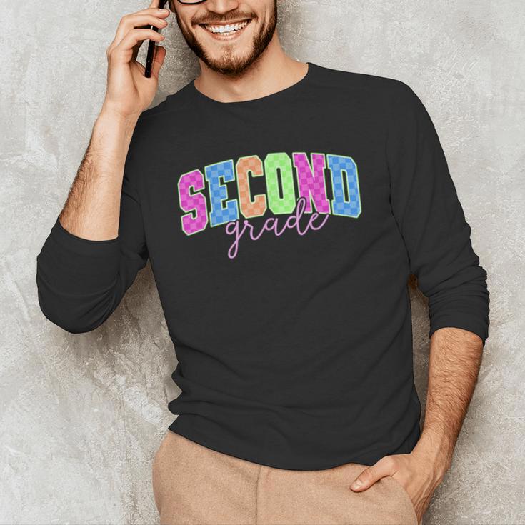 Back To School Neon Checkered Second Grade Colorful Teacher Men's Long Sleeve T-Shirt, novelty gifts, funny gifts