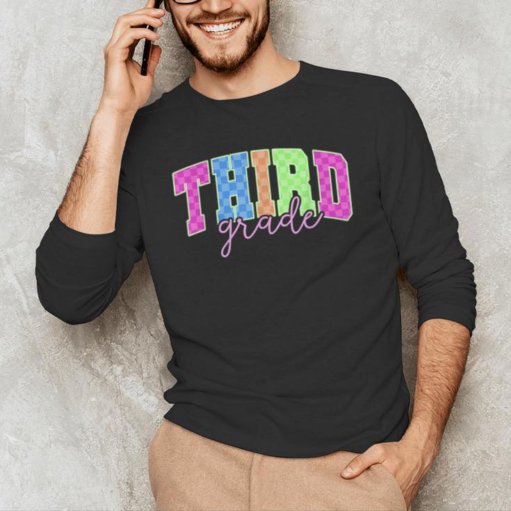 Back To School Neon Checkered Third Grade Colorful Teacher Men's Long Sleeve T-Shirt, novelty gifts, funny gifts Back To School Neon Checkered Third Grade Colorful Teacher Men's Long Sleeve T-Shirt, novelty gifts, funny gifts