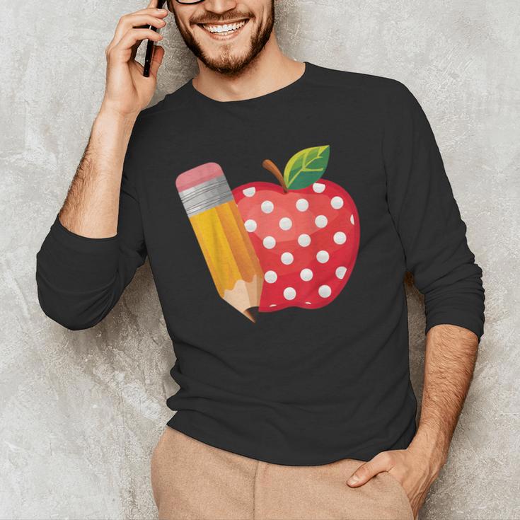 Back To School Pencil And Apple Teacher Student Men's Long Sleeve T-Shirt, novelty gifts, funny gifts