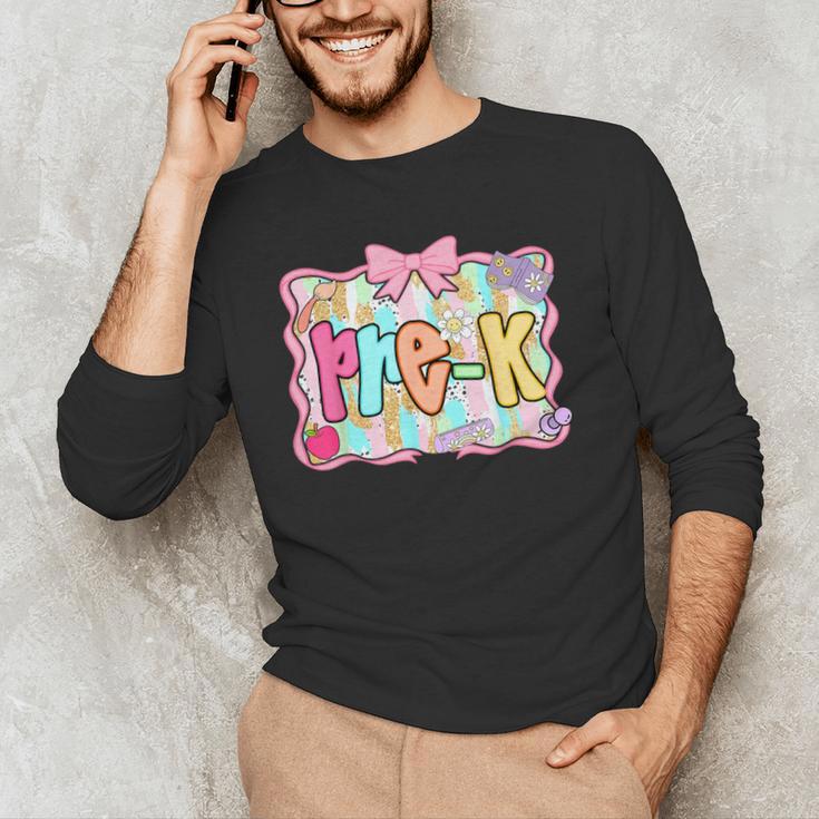 Back To School Pre-K Preppy Teacher Girl Men's Long Sleeve T-Shirt, novelty gifts, funny gifts
