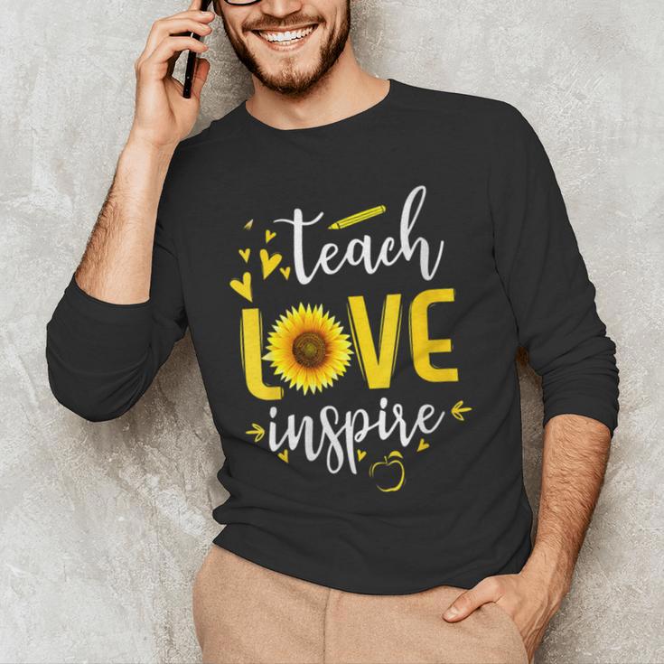Back To School Teach Love And Inspire Teacher Sunflower Men's Long Sleeve T-Shirt, novelty gifts, funny gifts Back To School Teach Love And Inspire Teacher Sunflower Men's Long Sleeve T-Shirt, novelty gifts, funny gifts