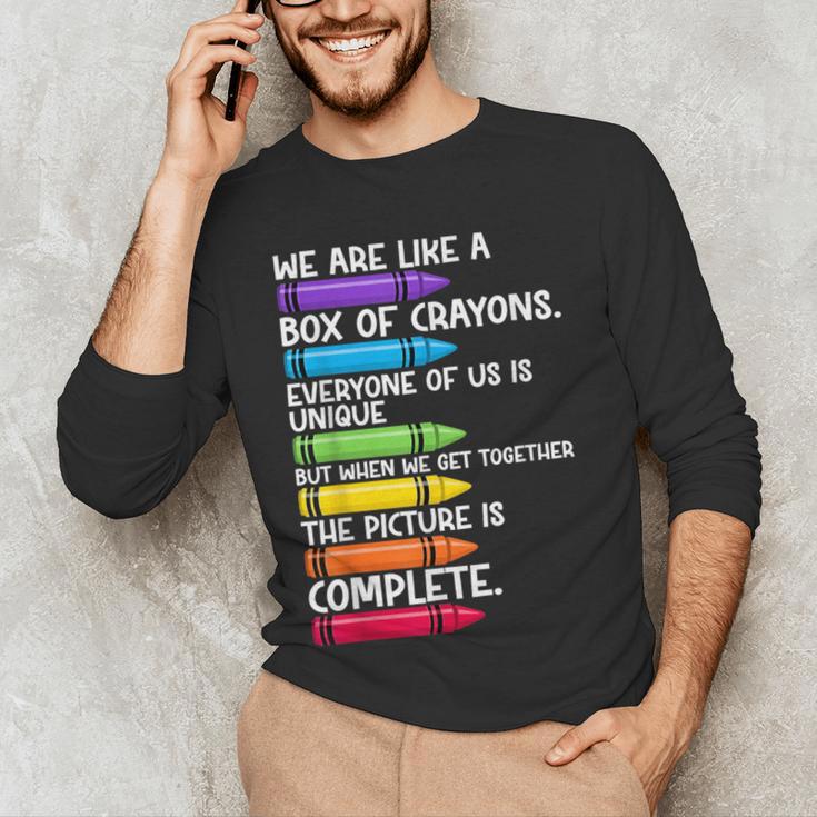 Back To School Teacher We Are Like A Box Of Crayons Men's Long Sleeve T-Shirt, novelty gifts, funny gifts Back To School Teacher We Are Like A Box Of Crayons Men's Long Sleeve T-Shirt, novelty gifts, funny gifts