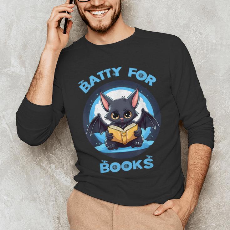 Batty About Books Lover Teacher Librarian Bookish Halloween For Men Women Kids Men's Long Sleeve T-Shirt, novelty gifts, funny gifts