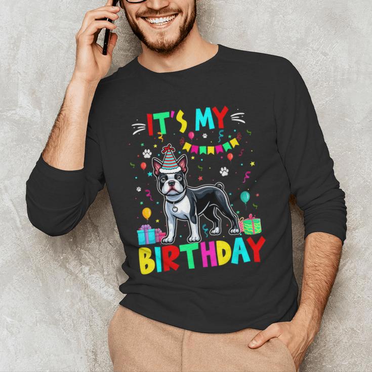 My Birthday Colorful Costume Boston Terrier Party Men's Long Sleeve T-Shirt, novelty gifts, funny gifts