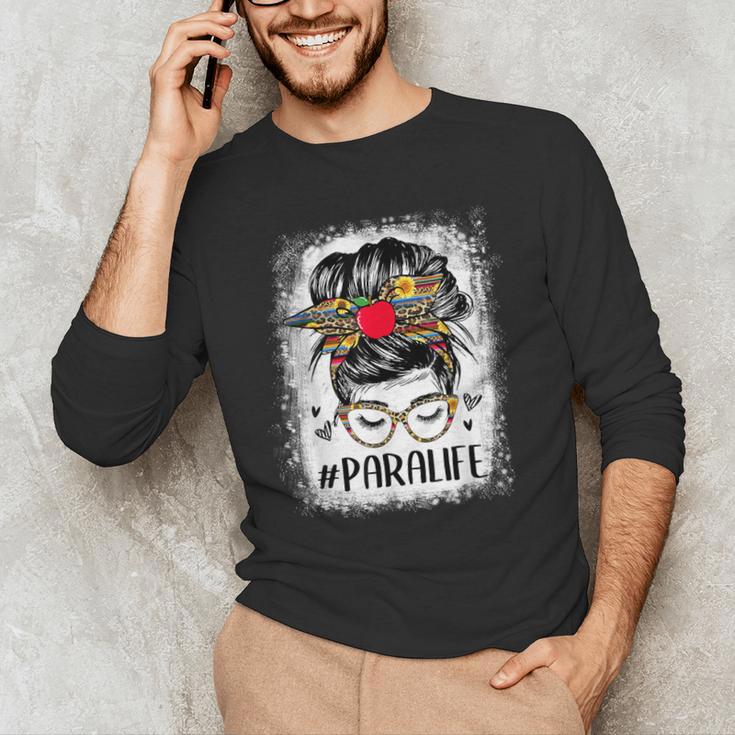 Bleached Teacher Para Life Paraprofessional Cute Messy Bun For Men Women Girls Kids Men's Long Sleeve T-Shirt, novelty gifts, funny gifts