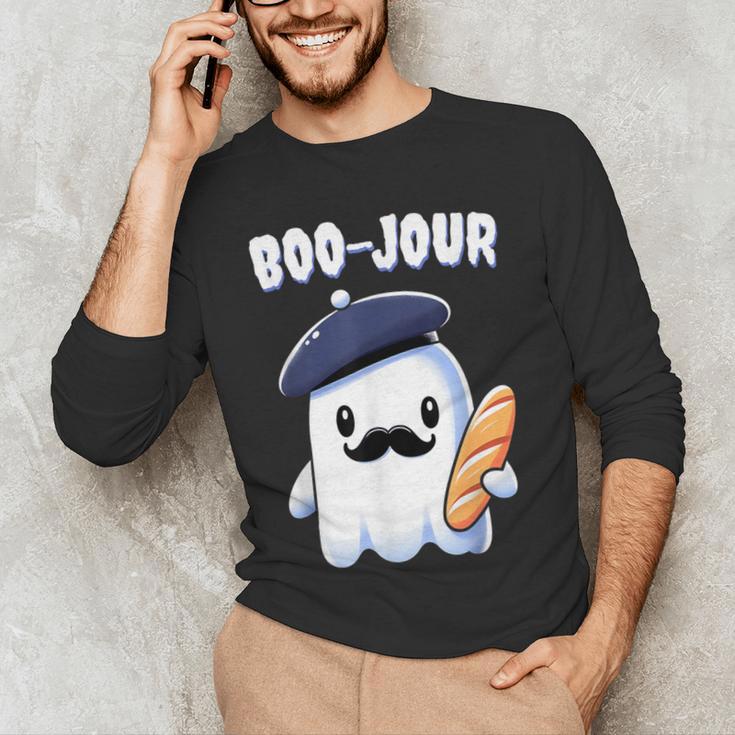 Boo Jour Ghost French Teacher Vintage Teacherlife Groovy Men's Long Sleeve T-Shirt, novelty gifts, funny gifts