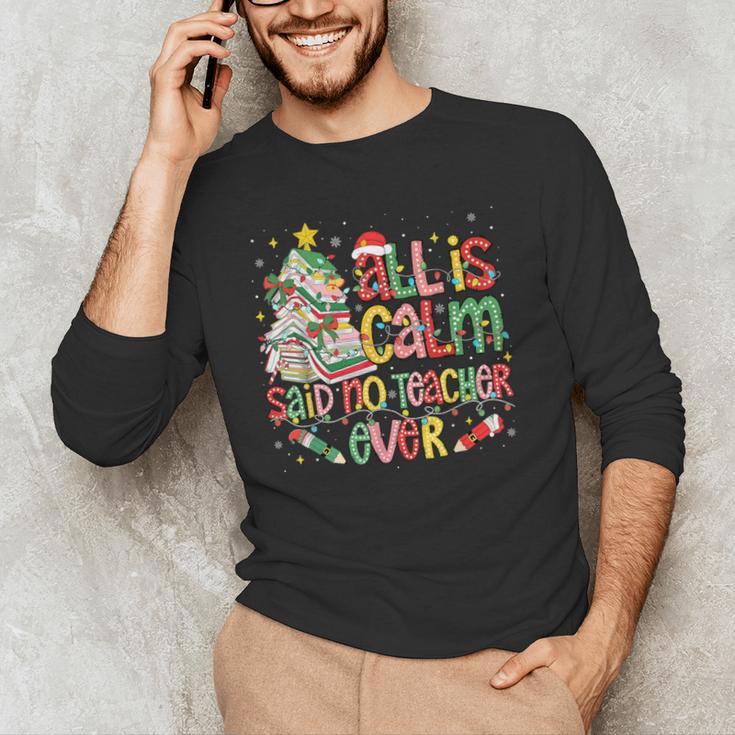 Book Tree All Is Calm Said No Teacher Ever Christmas Men's Long Sleeve T-Shirt, novelty gifts, funny gifts
