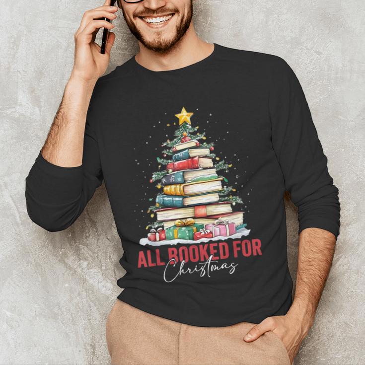 All Booked For Christmas Xmas Tree Teacher Holiday Pajamas Men's Long Sleeve T-Shirt, novelty gifts, funny gifts