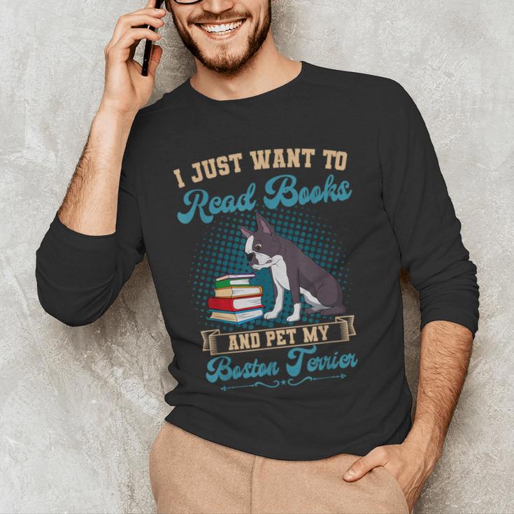 Boston Terrier American Gentleman Bibliophile Book Lover Men's Long Sleeve T-Shirt, novelty gifts, funny gifts