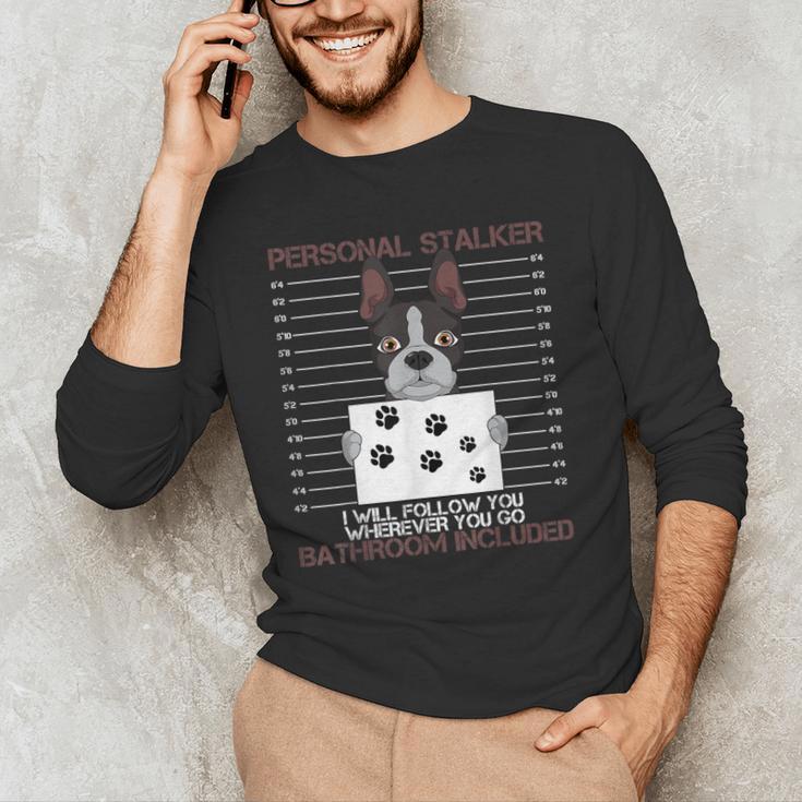 Boston Terrier American Gentleman Personal Stalker Dog Lover Men's Long Sleeve T-Shirt, novelty gifts, funny gifts
