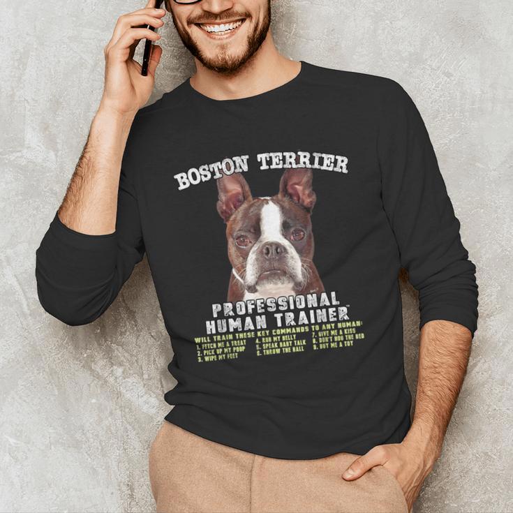 Boston Terrier Brindle Dog Professional Human Trainer Men's Long Sleeve T-Shirt, novelty gifts, funny gifts