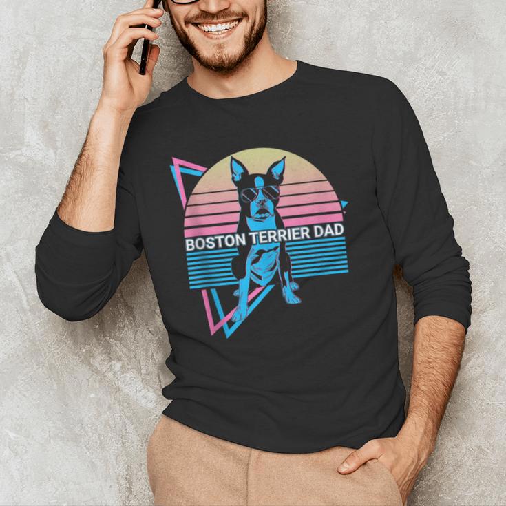 Boston Terrier Dad Retro Men's Long Sleeve T-Shirt, novelty gifts, funny gifts
