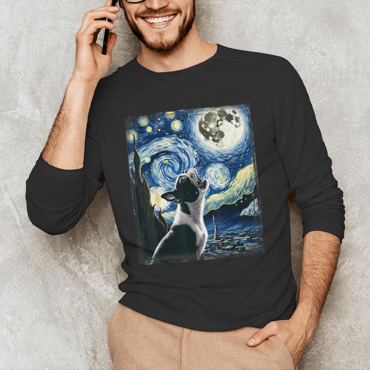 Boston Terrier Dog Art Van Gogh Starry Night Boston Terrier Men's Long Sleeve T-Shirt, novelty gifts, funny gifts