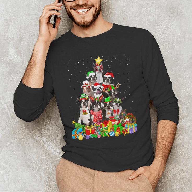 Boston Terrier Dog Christmas Tree Lights Xmas Pajama For Men Women Kids Men's Long Sleeve T-Shirt, novelty gifts, funny gifts
