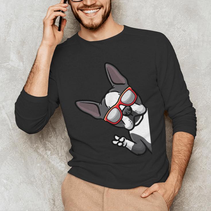 Boston Terrier Dog From Side Boston Bull Men's Long Sleeve T-Shirt, novelty gifts, funny gifts