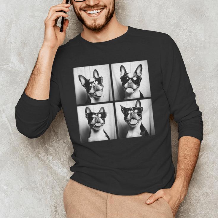 Boston Terrier Dogs With Sunglasses Photo Pets Meme Men's Long Sleeve T-Shirt, novelty gifts, funny gifts