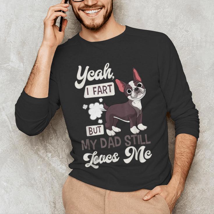 Boston Terrier Fart American Gentleman Non-Sporting Dog Men's Long Sleeve T-Shirt, novelty gifts, funny gifts