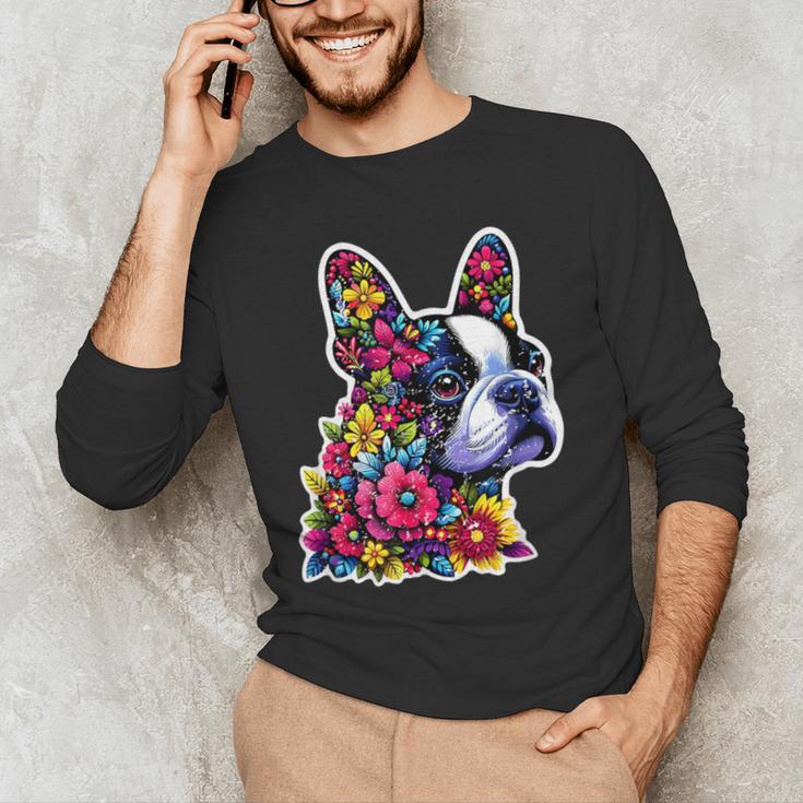Boston Terrier Floral Vintage Dog Mom Distressed Men Women Kids Men's Long Sleeve T-Shirt, novelty gifts, funny gifts