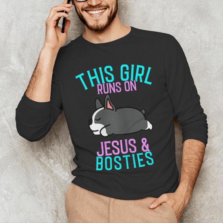 Boston Terrier This Girl Runs On Jesus And Boston Terriers Men's Long Sleeve T-Shirt, novelty gifts, funny gifts