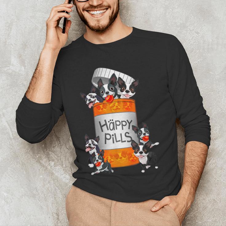 Boston Terrier Happy Pills T-Shirt Men's Long Sleeve T-Shirt, novelty gifts, funny gifts
