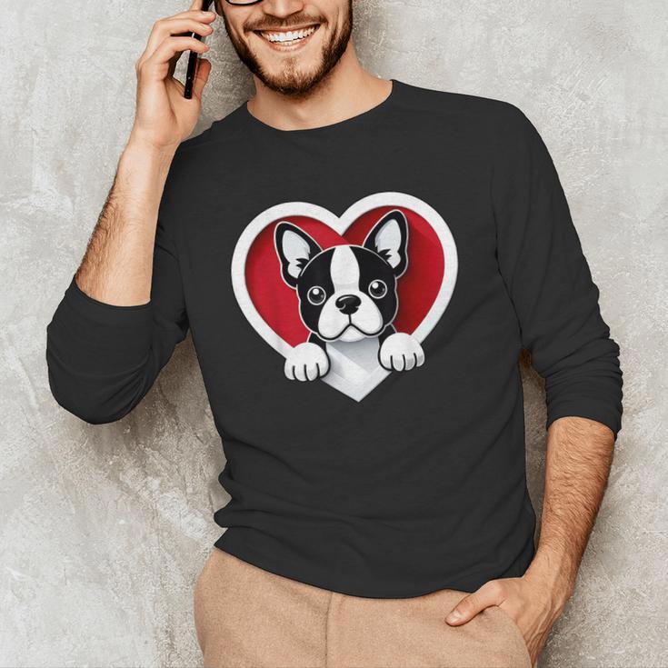 Boston Terrier Heart Cute Puppy Lover Or Dog Owner Men's Long Sleeve T-Shirt, novelty gifts, funny gifts