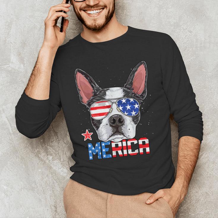 Boston Terrier Merica 4th Of July T Shirt Men Boys Dog Puppy Men's Long Sleeve T-Shirt, novelty gifts, funny gifts