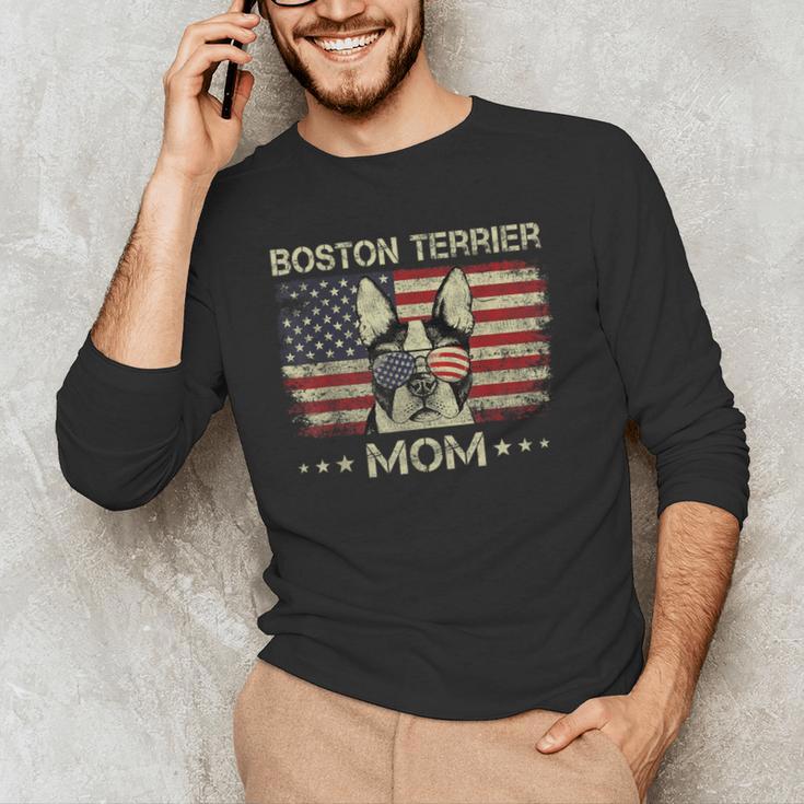 Boston Terrier Mom Dog Lovers American Flag 4th Of July Men's Long Sleeve T-Shirt, novelty gifts, funny gifts