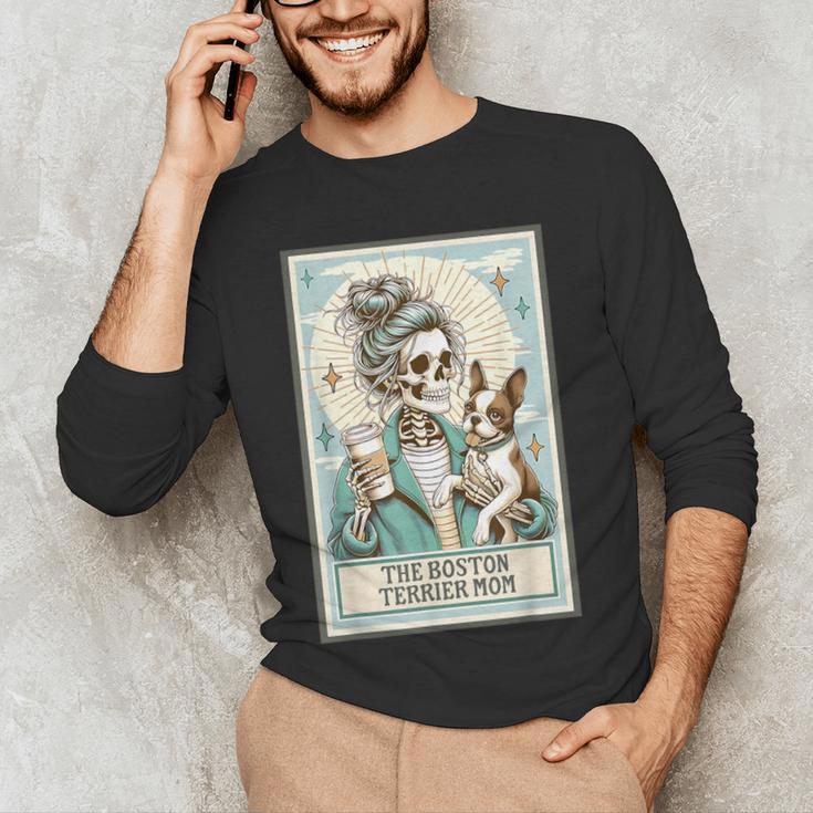 Boston Terrier Mom Skeleton Tarot Card Witch Vibes Dog Mom Men's Long Sleeve T-Shirt, novelty gifts, funny gifts