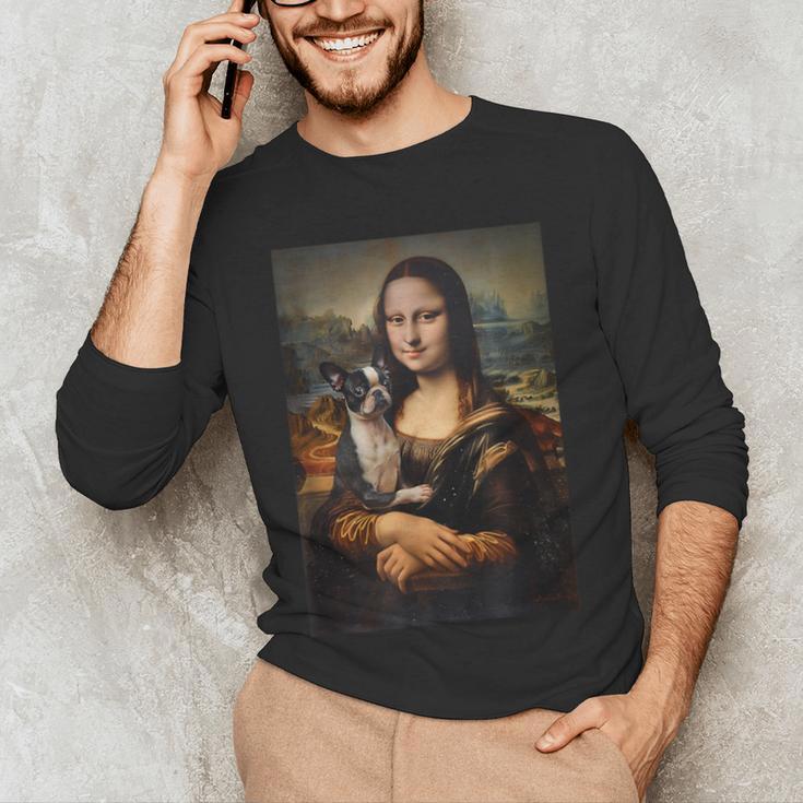 Boston Terrier Mona Lisa Painting Art Dog Mom Dad For Men Women Kids Men's Long Sleeve T-Shirt, novelty gifts, funny gifts
